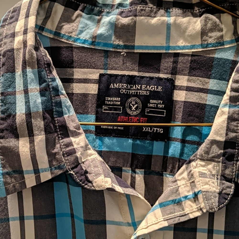 Blue plaid button down - Picture 2 of 3